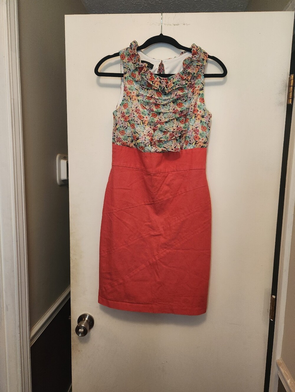 Alyx Coral Skirt Floral Ruffle Bodice Sheath Dress